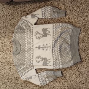 Grey and White Winter Sweater with Reindeer Medium